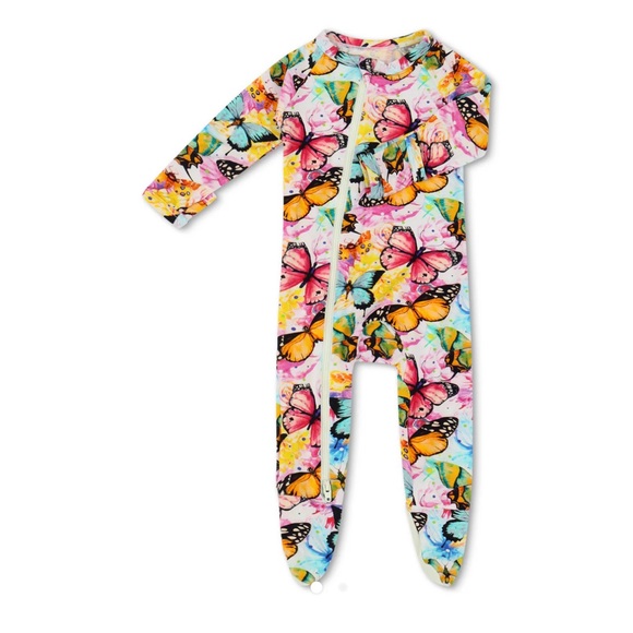 Bestaroo butterfly flutter dreams zip up bamboo baby footie pajamas. - Picture 2 of 2